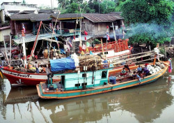 34 fishing boats anchored inland in thailand 800