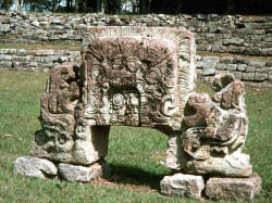 18 mayan carved rocks at the ruins of copan