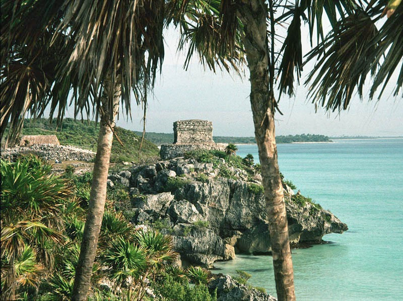 8 mayan tower on a cliff over looking the caribbean